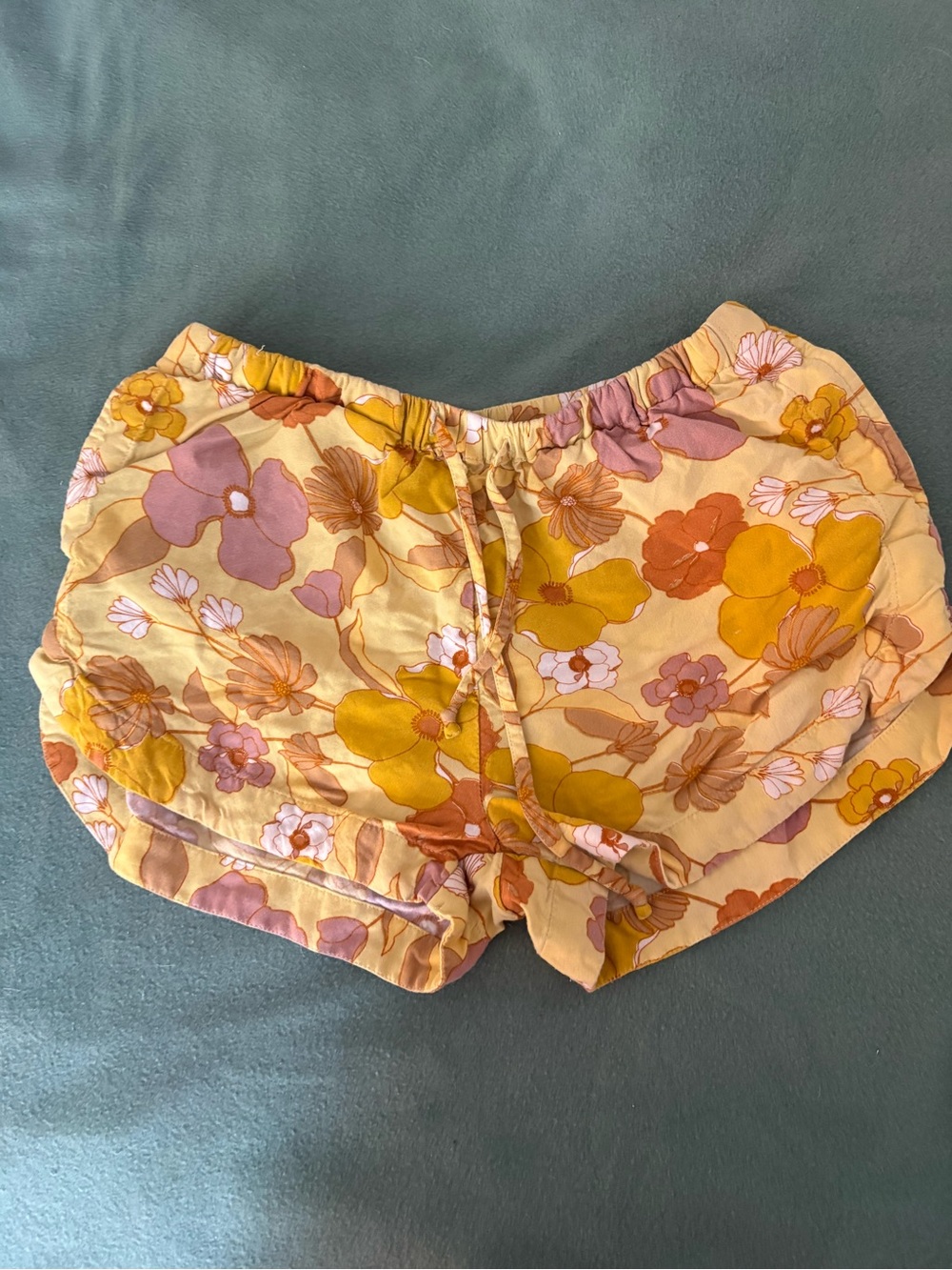RVCA Yellow Floral Elastic Waist Women’s Athletic Shorts